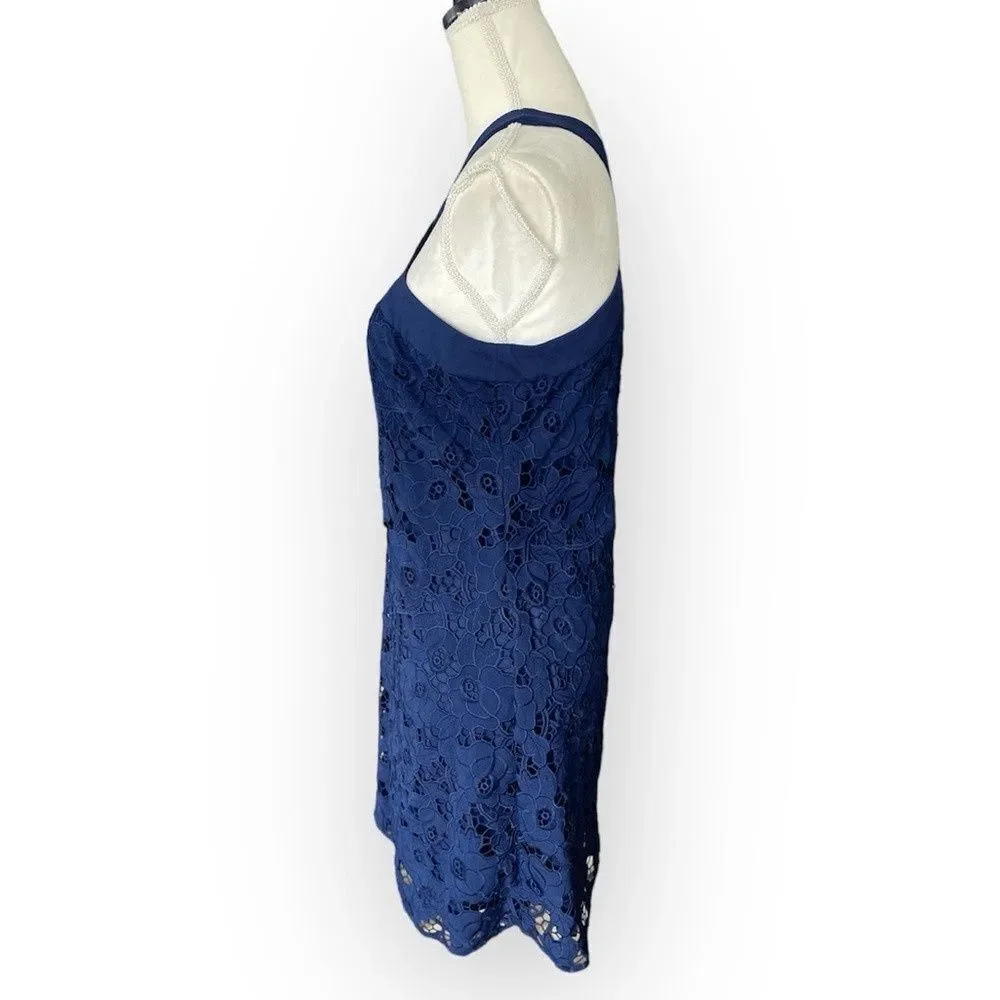Anthropologie Shoshanna Floral Lace Navy Blue Halter Dress Size 6